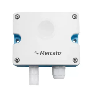 Transmissor de monóxido de carbono Mercato M-LFG101 em vista frontal, com membrana de entrada de ar e prensa-cabo