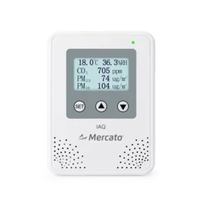 Monitor de qualidade do ar interno M-LFG60-0001 Mercato, vista frontal com display e teclas