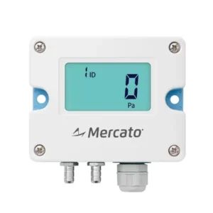 Transmissor de pressão diferencial de ar M-LFM52-60A Mercato, vista frontal com display LCD